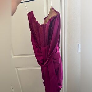 Pink Rhinestone Drape Dress